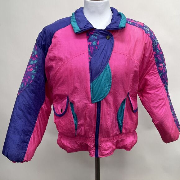 Windy Trail Weather Tamer Junior’s Ski Jacket Large 14 Pink Purple Teal Floral - Picture 1 of 16